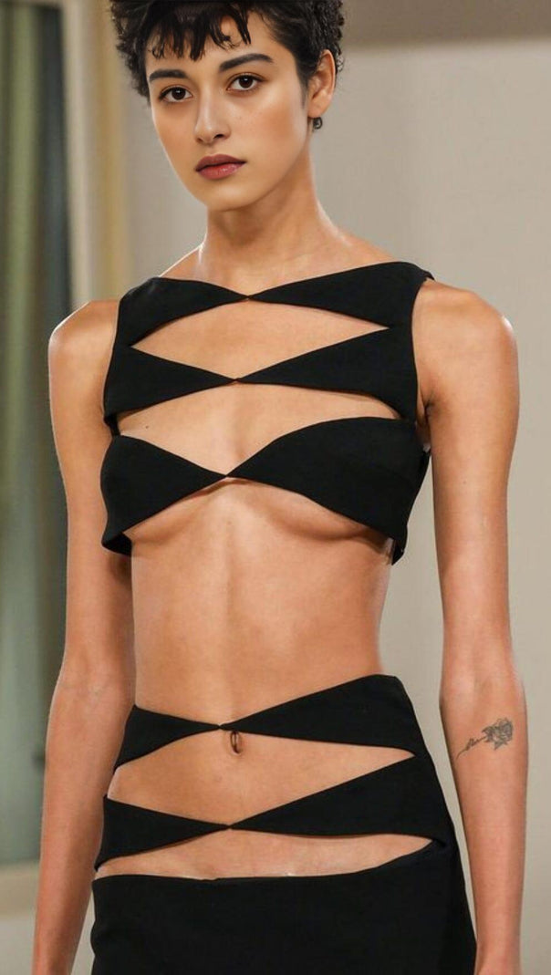 Cutout Two Pieces Suit in Black