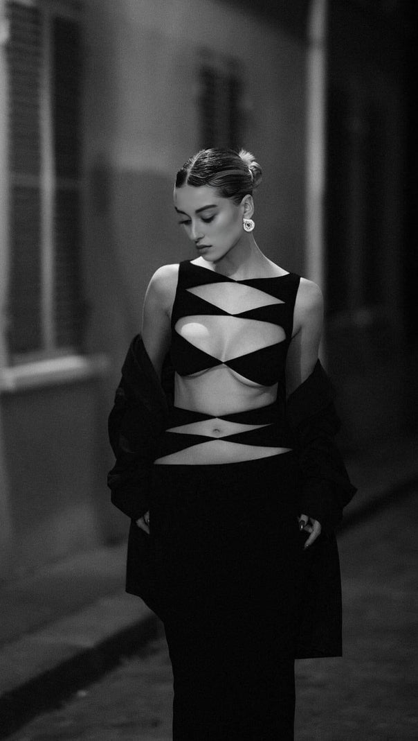 Cutout Two Pieces Suit in Black
