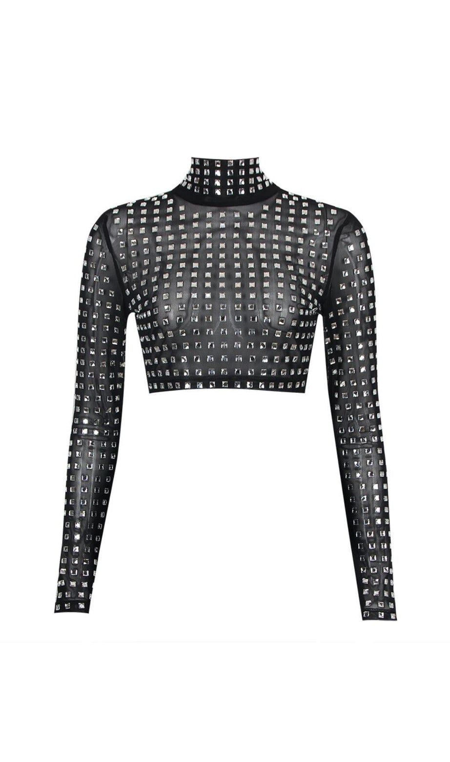 TOP CORTO CON CRISTALLI NERO