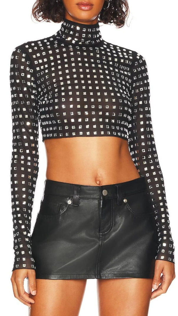 AIIZIE CRYSTAL CROP TOP IN BLACK - product image