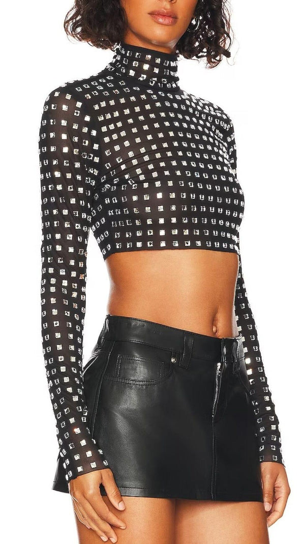 AIIZIE CRYSTAL CROP TOP IN BLACK - product image