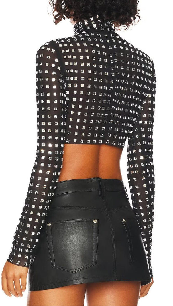 AIIZIE CRYSTAL CROP TOP IN BLACK - product image