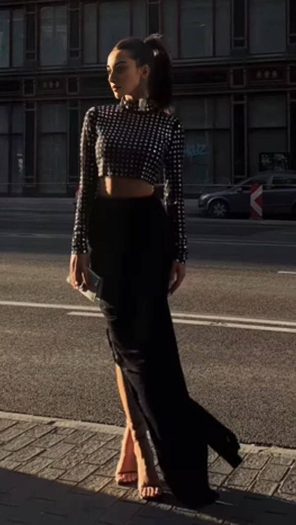 AIIZIE CRYSTAL CROP TOP IN BLACK - product image
