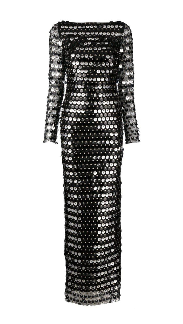 AIIZIE SEQUIN LONG SLEEVE MAXI DRESS IN BLACK - product image