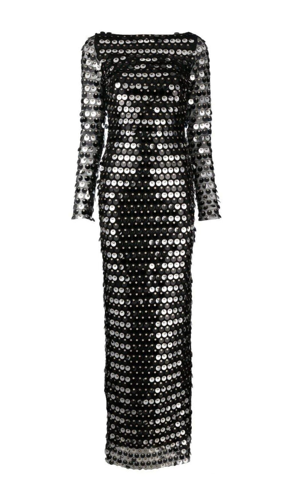 SEQUIN LONG SLEEVE MAXI DRESS IN BLACK