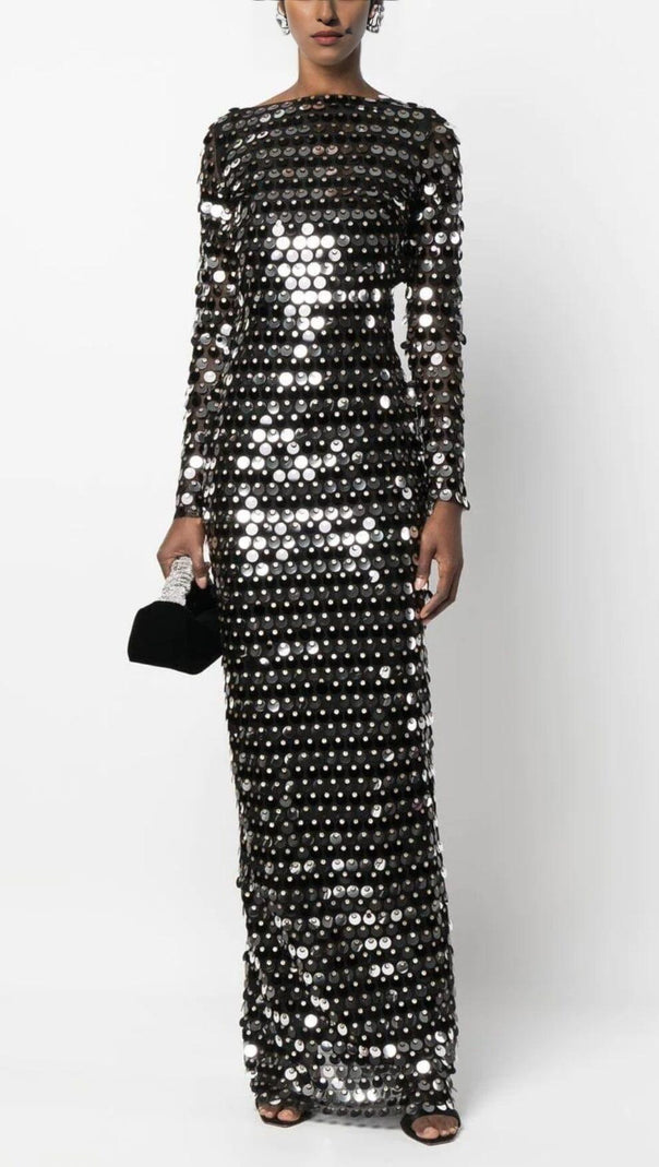 AIIZIE SEQUIN LONG SLEEVE MAXI DRESS IN BLACK - product image