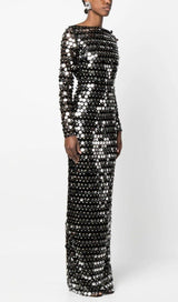 SEQUIN LONG SLEEVE MAXI DRESS IN BLACK