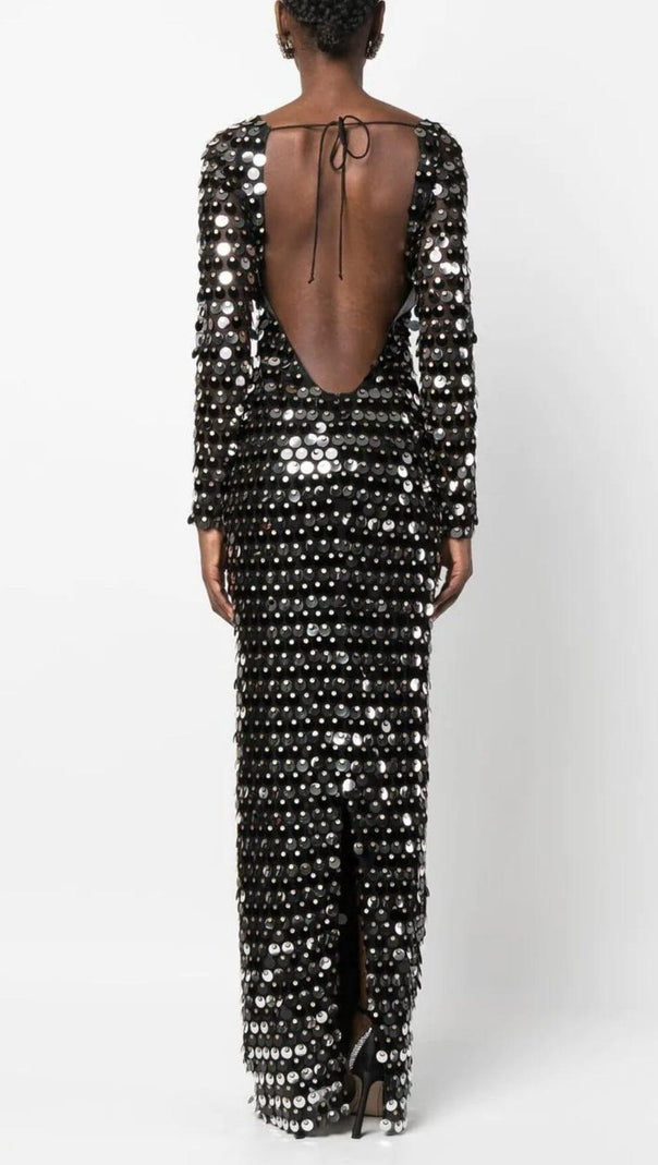 AIIZIE SEQUIN LONG SLEEVE MAXI DRESS IN BLACK - product image