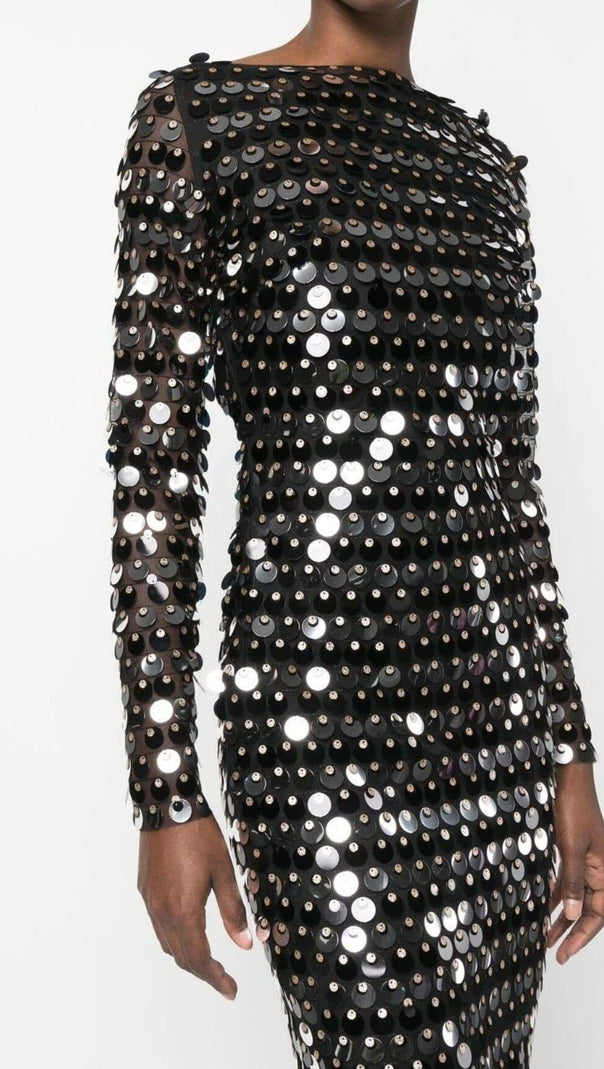 AIIZIE SEQUIN LONG SLEEVE MAXI DRESS IN BLACK - product image
