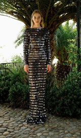 SEQUIN LONG SLEEVE MAXI DRESS IN BLACK