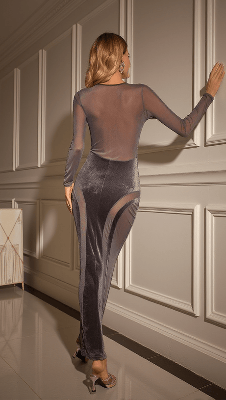 DANA LONG SLEEVE PATCHWORK MESH DRESS