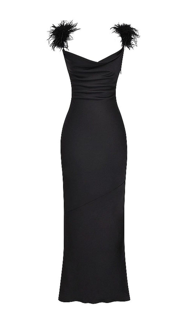 AIIZIE BLACK SATIN MAXI DRESS - product image