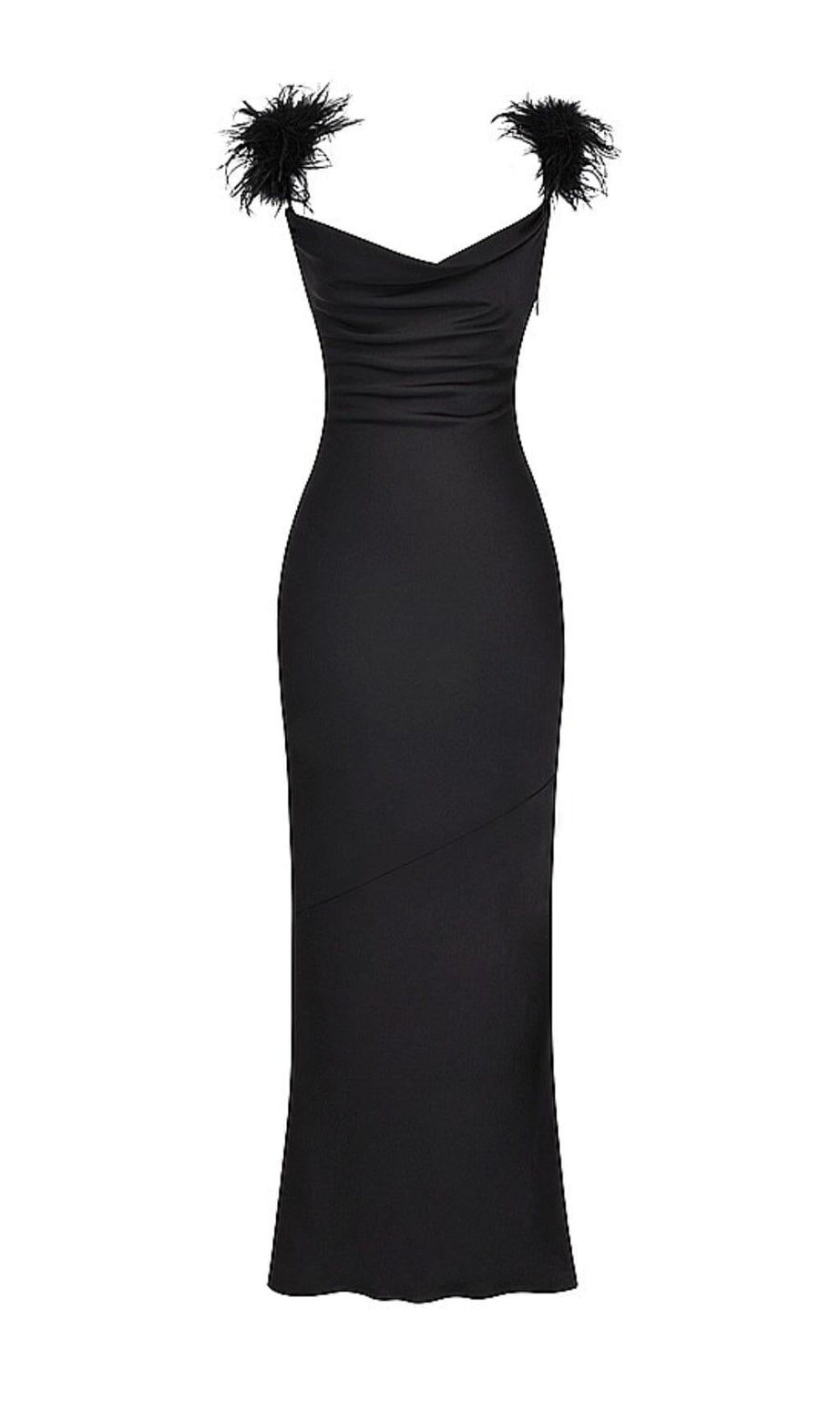 SCHWARZES SATIN-MAXIKLEID