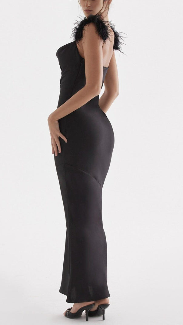 AIIZIE BLACK SATIN MAXI DRESS - product image