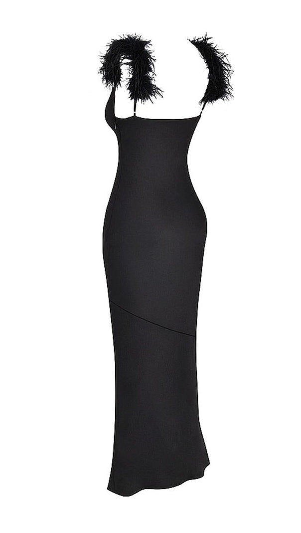 AIIZIE BLACK SATIN MAXI DRESS - product image