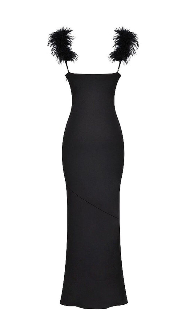 AIIZIE BLACK SATIN MAXI DRESS - product image