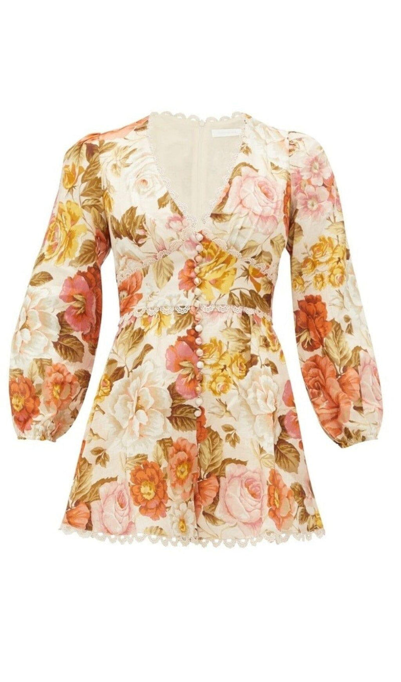 FLORAL-PRINT LINEN PLAYSUIT