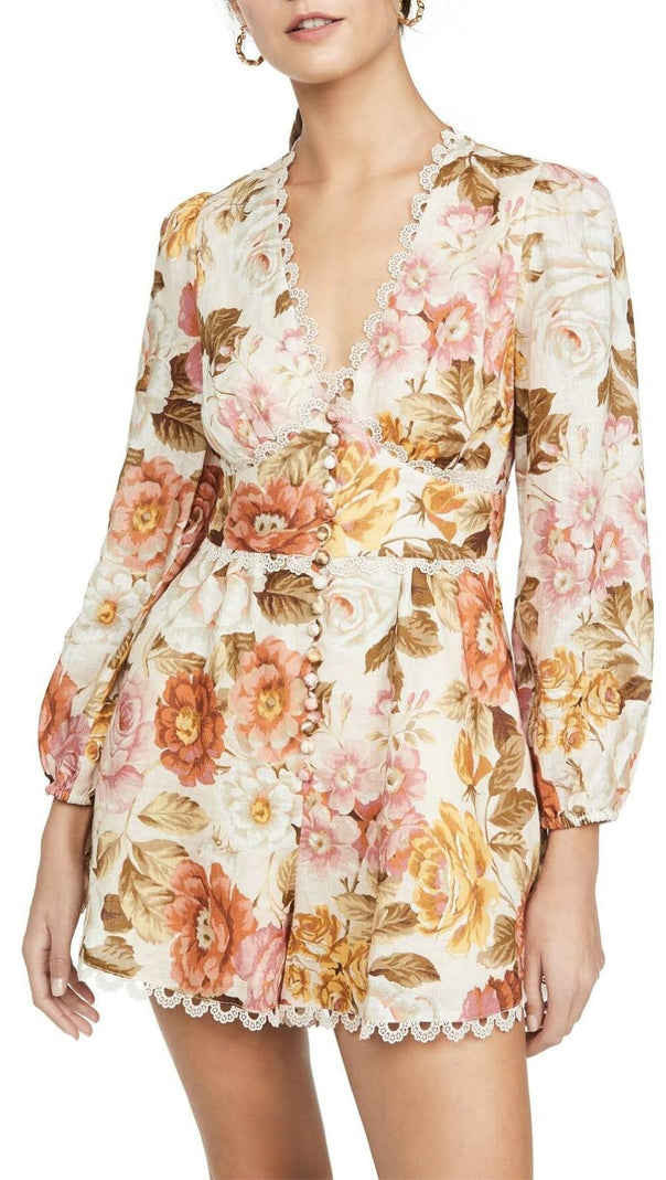 AIIZIE FLORAL-PRINT LINEN PLAYSUIT - product image