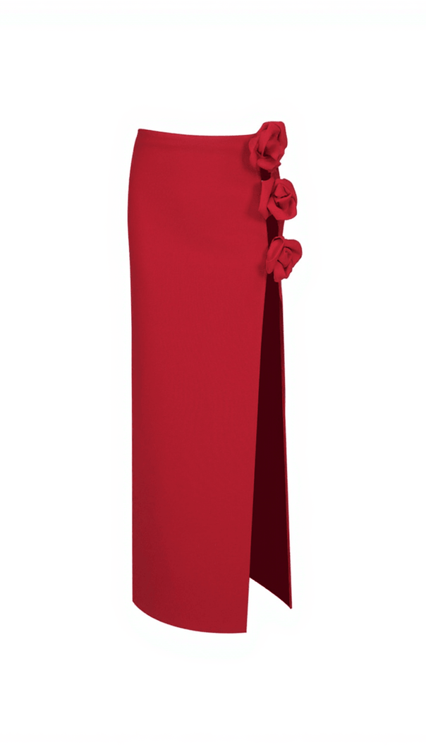 Jessamine Flower Asymmetric Bandage Skirt in Red