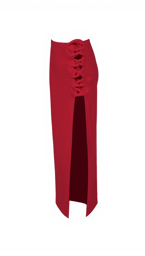 Jessamine Flower Asymmetric Bandage Skirt in Red