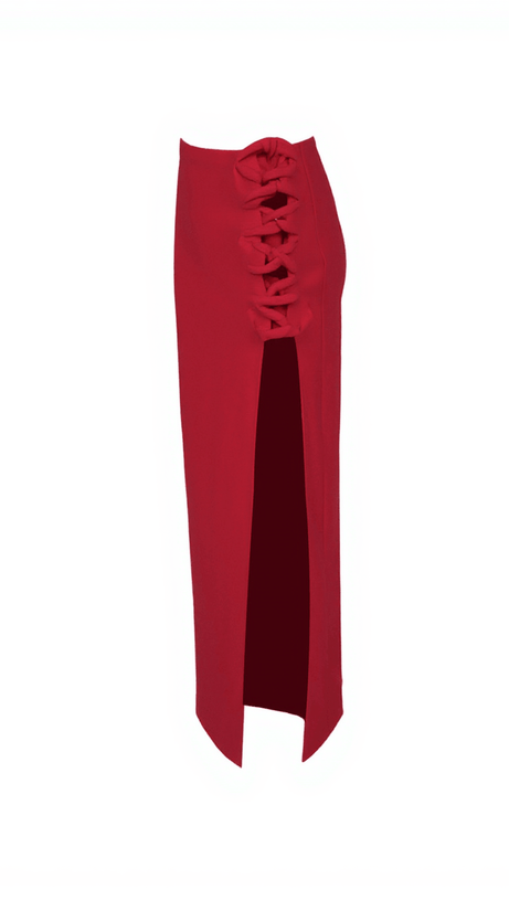 Jessamine – Asymmetrischer Bandage-Rock mit Blumenmuster in Rot