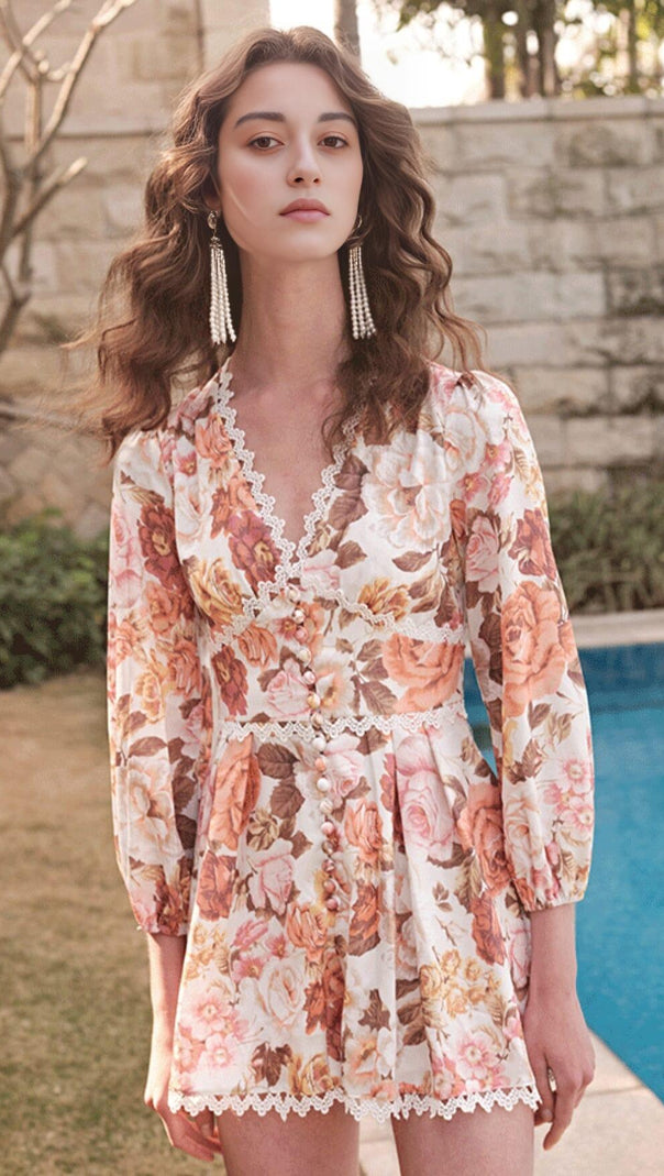 AIIZIE FLORAL-PRINT LINEN PLAYSUIT - product image