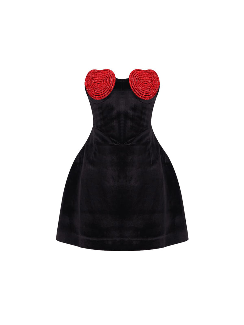 Samdi Heart Crystal Velvet Dress