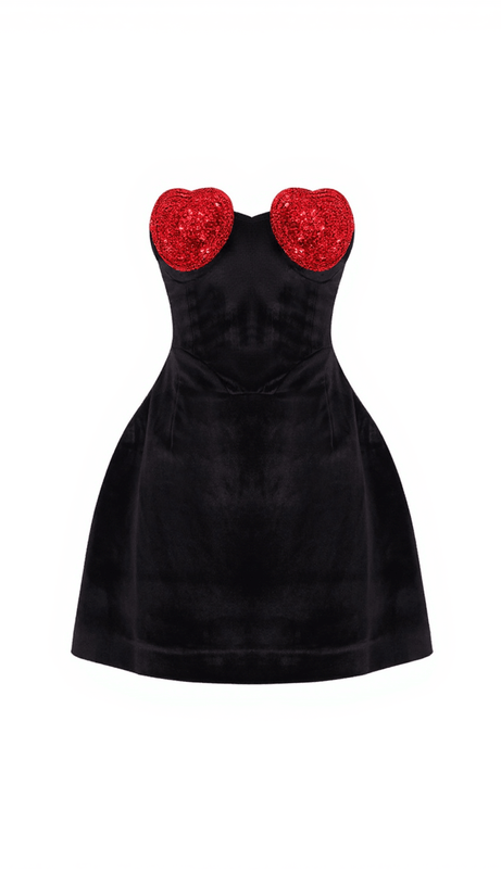SAMDI HEART CRYSTAL VELVET DRESS