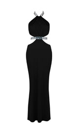 CHAIN CUTOUT MAXI DRESS IN BLACK