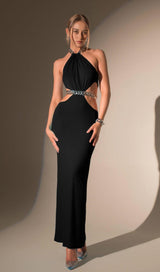 CHAIN CUTOUT MAXI DRESS IN BLACK