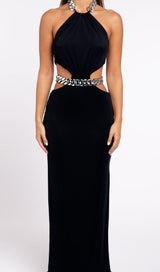 CHAIN CUTOUT MAXI DRESS IN BLACK