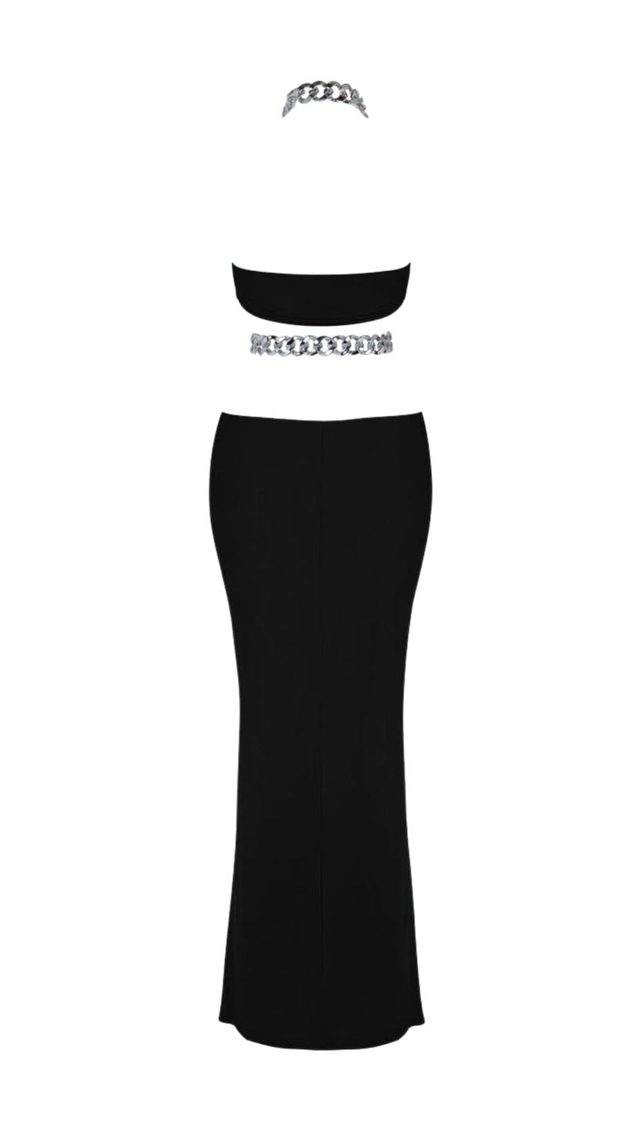 CHAIN CUTOUT MAXI DRESS IN BLACK