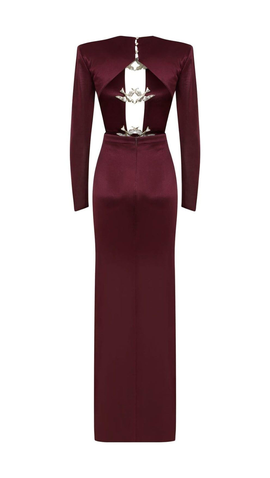 SATIN HOLLOW OUT LONG SLEEVE MAXI DRESS IN RED