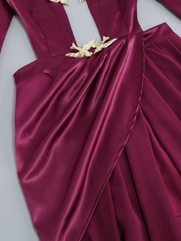 AIIZIE SATIN HOLLOW OUT LONG SLEEVE MAXI DRESS IN RED - product image