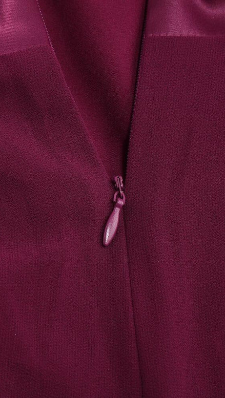 SATIN HOLLOW OUT LONG SLEEVE MAXI DRESS IN RED