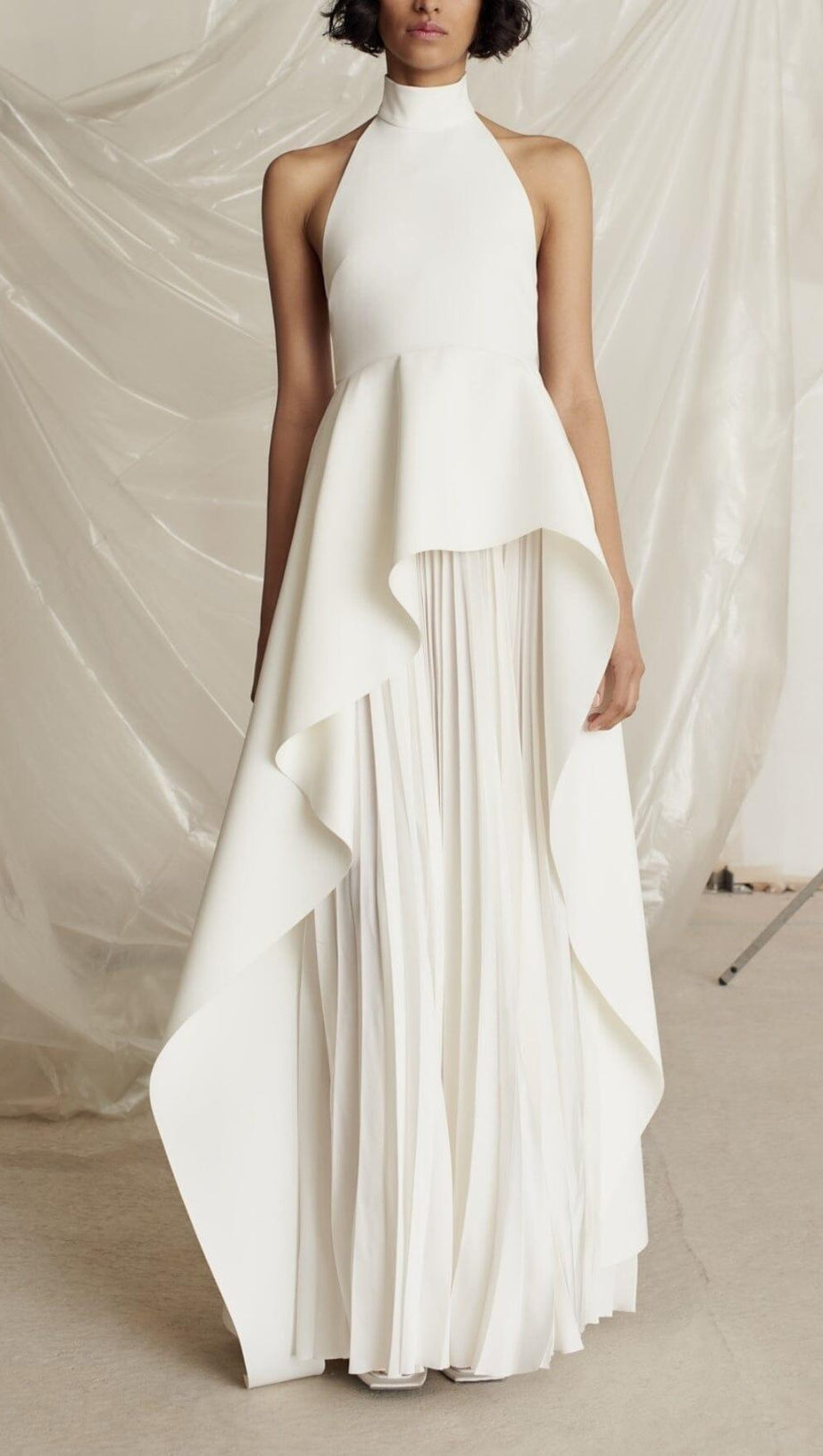 BANDAGE HALTER IRREGULAR MAXI DRESS IN WHITE