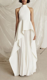 BANDAGE HALTER IRREGULAR MAXI DRESS IN WHITE