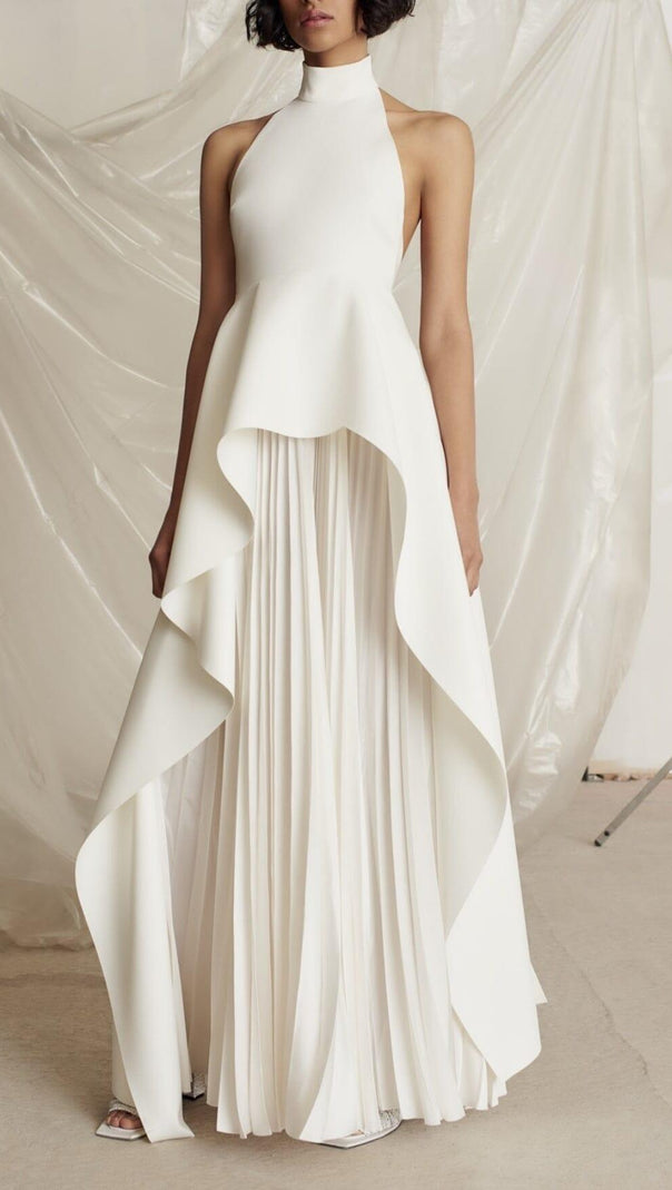AIIZIE BANDAGE HALTER IRREGULAR MAXI DRESS IN WHITE - product image