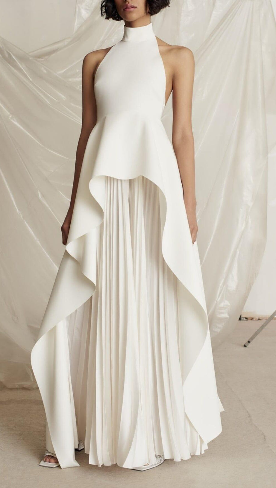 BANDAGE HALTER IRREGULAR MAXI DRESS IN WHITE