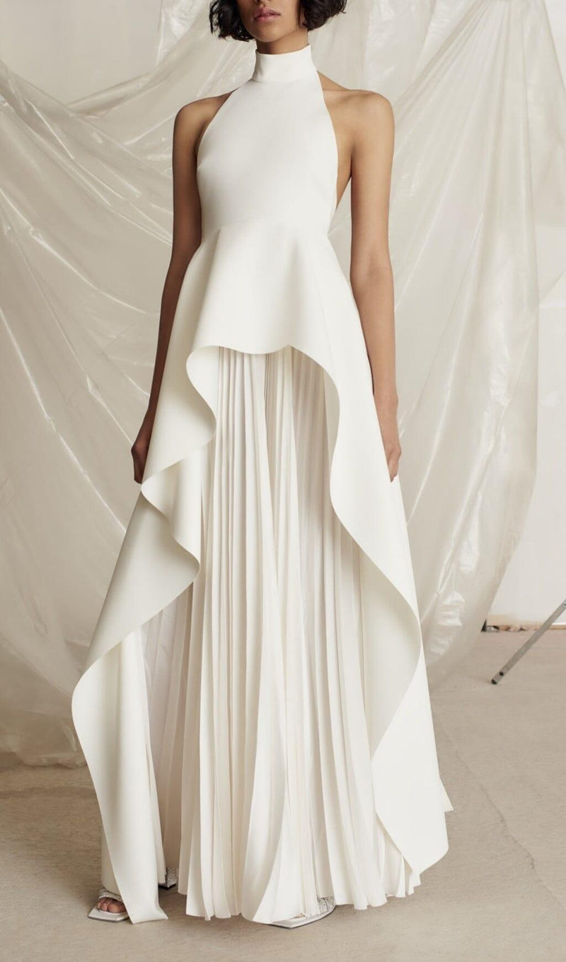 BANDAGE HALTER IRREGULAR MAXI DRESS IN WHITE