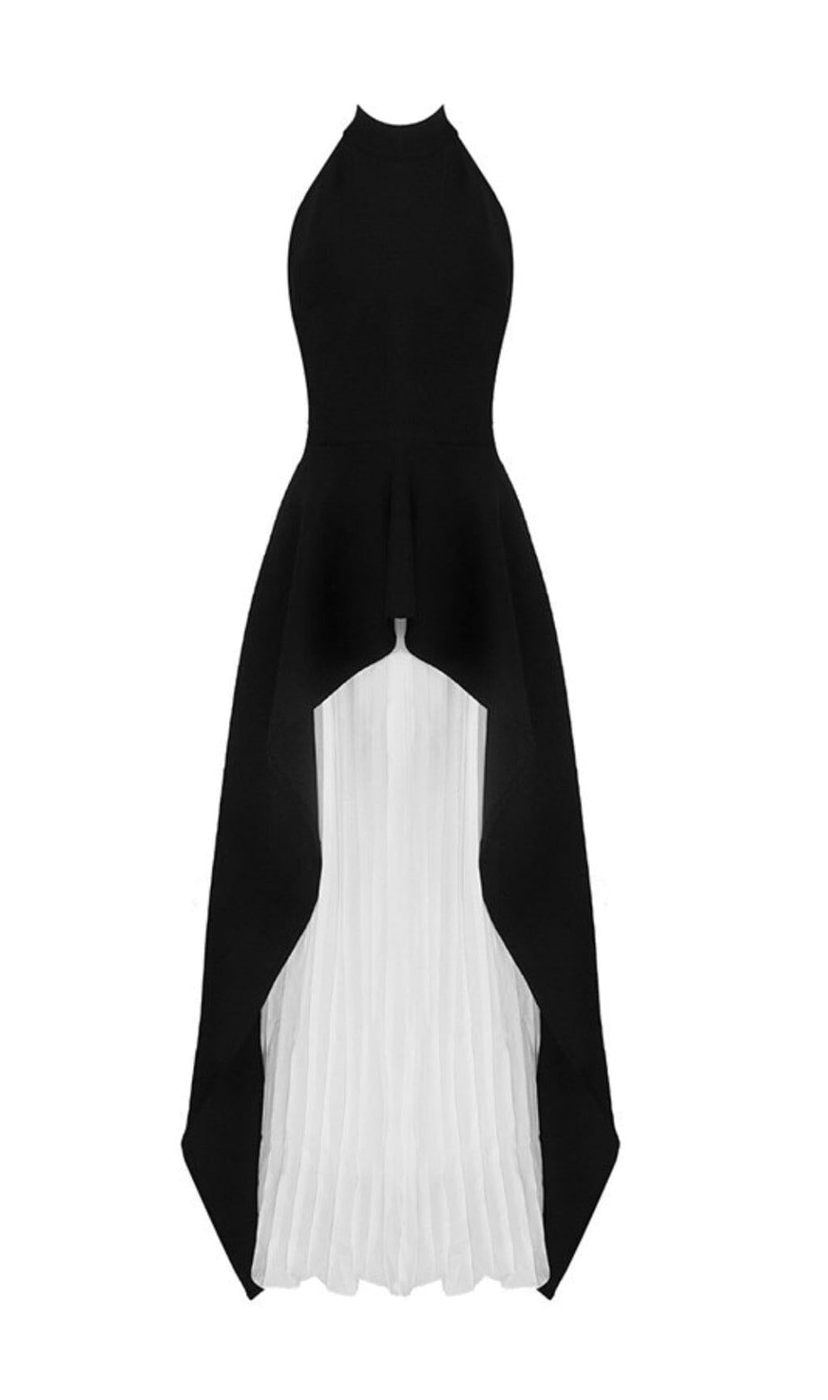 BANDAGE HALTER UNREGELMÄSSIGES MAXIKLEID IN SCHWARZ UND WEISS