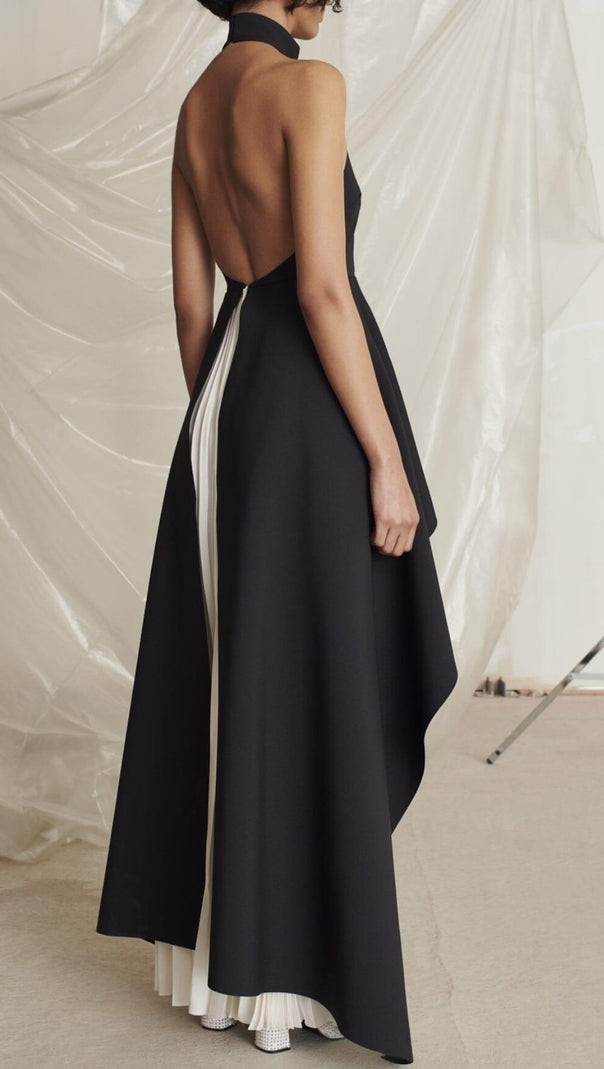 AIIZIE BANDAGE HALTER IRREGULAR MAXI DRESS IN BLACK AND WHITE - product image