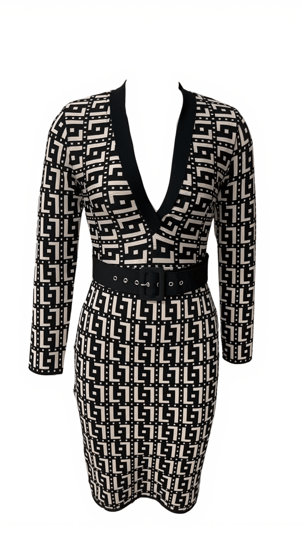 AIIZIE ROGELIO V NECK PRINTED BANDAGE DRESS - product image