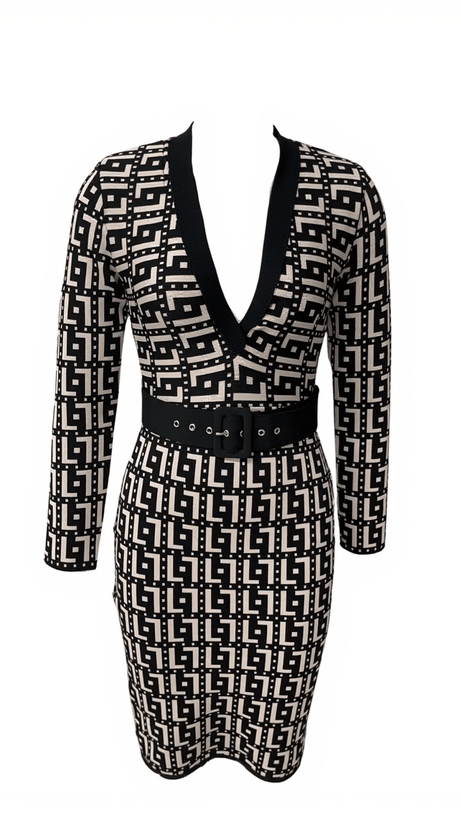 ROGELIO V NECK PRINTED BANDAGE DRESS