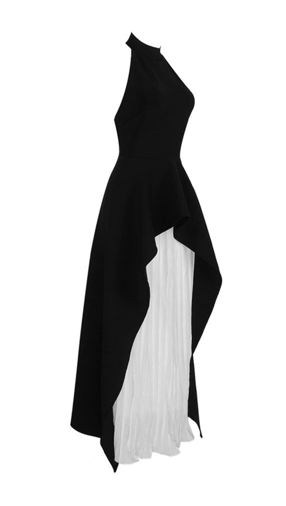 BANDAGE HALTER IRREGULAR MAXI DRESS IN BLACK AND WHITE