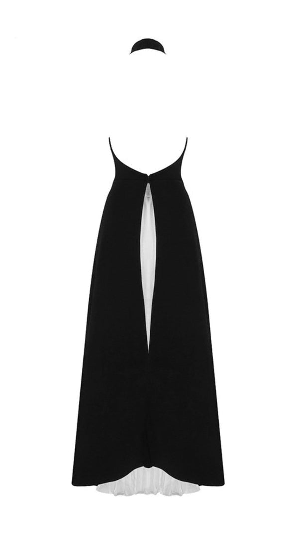 AIIZIE BANDAGE HALTER IRREGULAR MAXI DRESS IN BLACK AND WHITE - product image