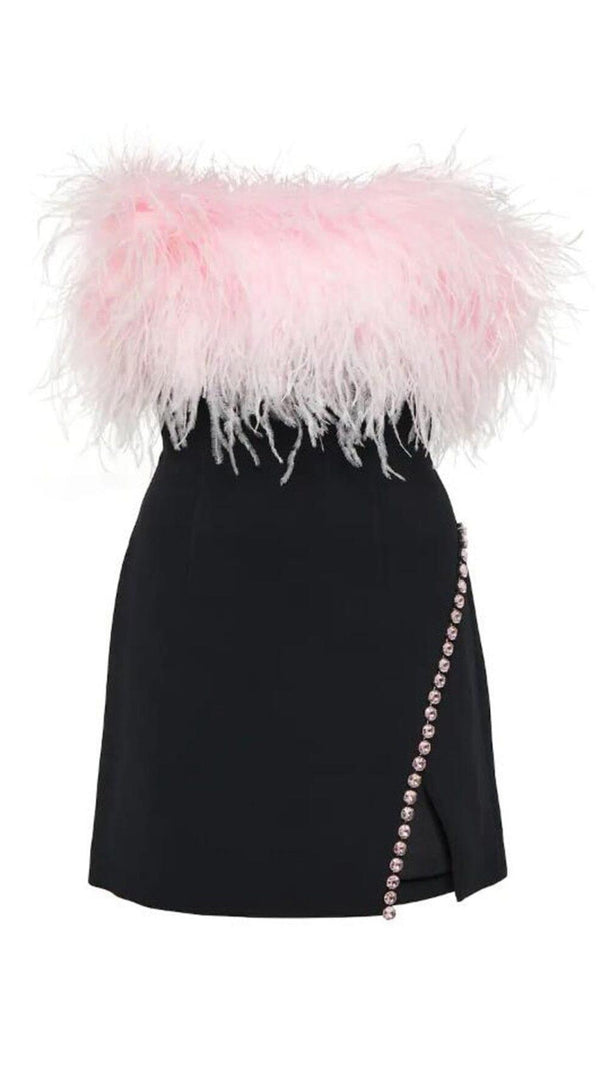 AIIZIE BANDAGE FEATHER CRYSTAL MINI DRESS IN BLACK - product image