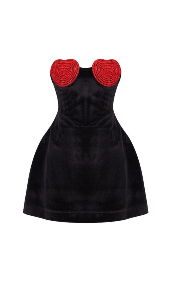 MINI ABITO CON CUORE DI CRISTALLO ROSSO