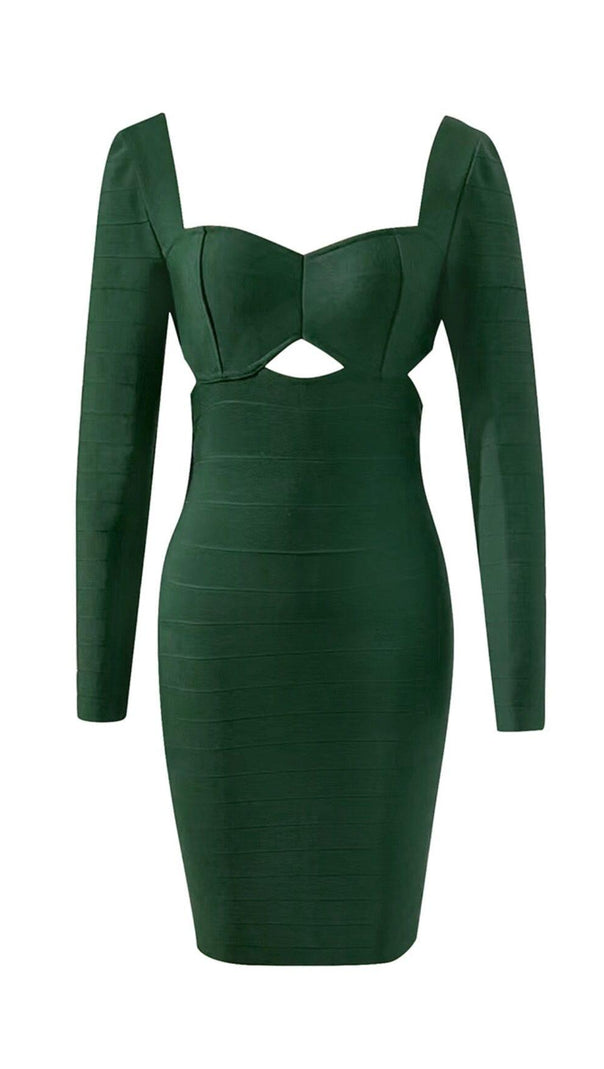 AIIZIE BANDAGE LONG SLEEVE MINI DRESS IN GREEN - product image