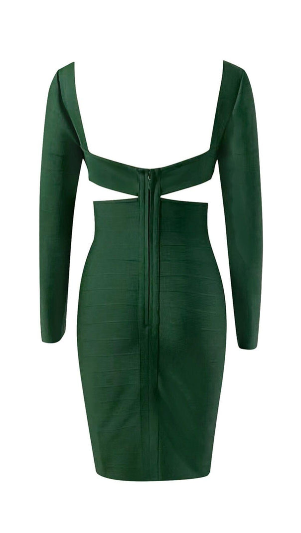 AIIZIE BANDAGE LONG SLEEVE MINI DRESS IN GREEN - product image